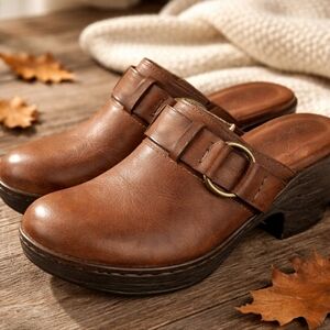b.o.c. Women's Polly Brown Faux Leather Mules with Buckle Size 6